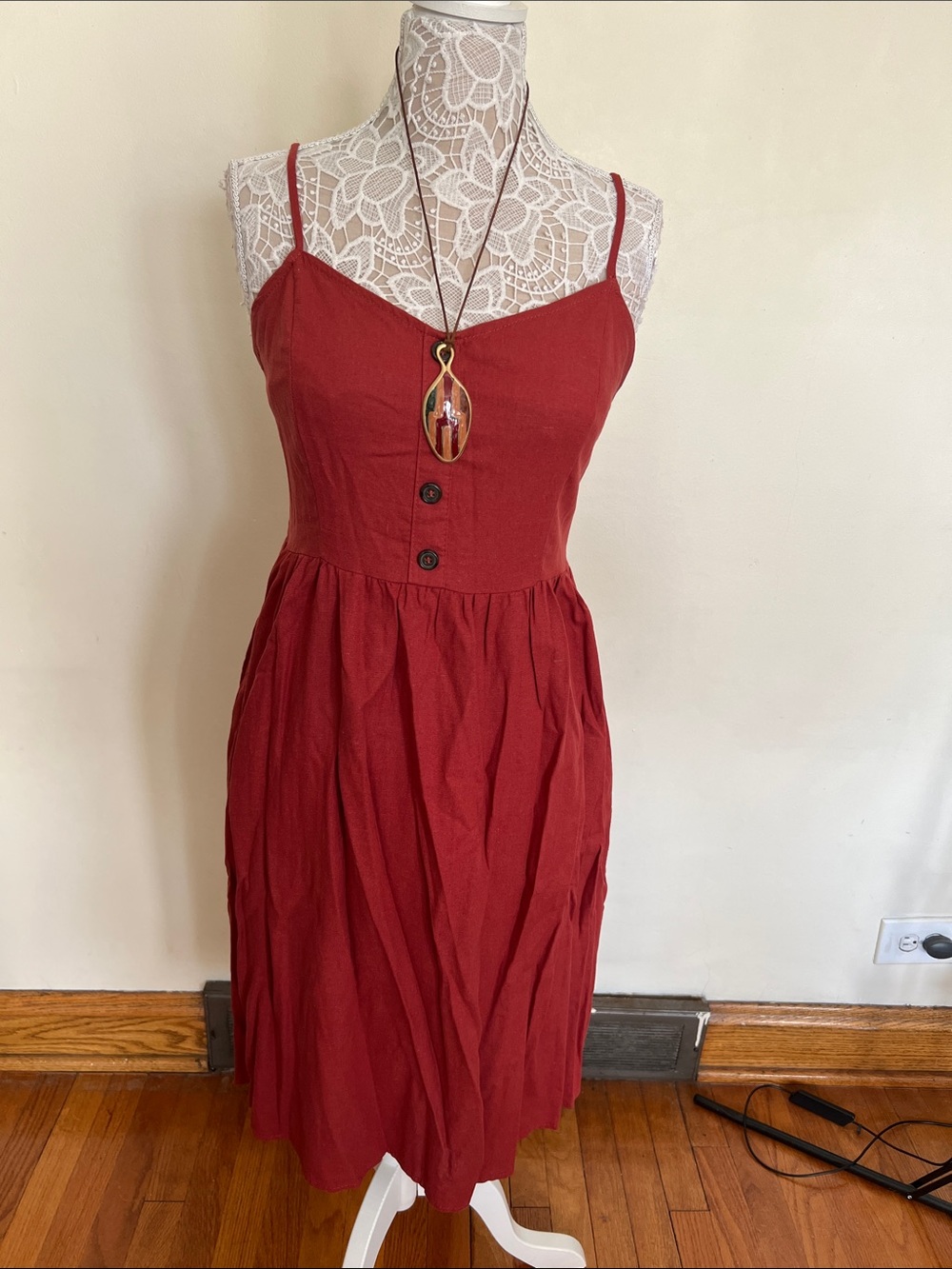 J for Justify Rust Spaghetti Strap Midi Dress